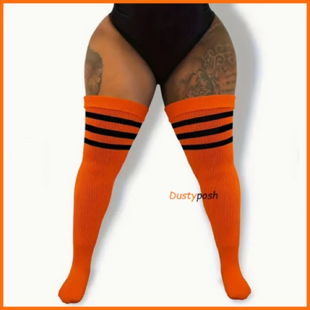 Long Thigh High Loose Socks Cozy Over Knee Black Orange Queen Plus Hospital Gift